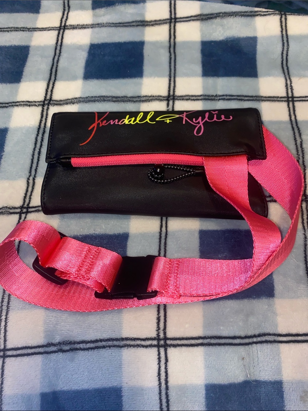 Kendall & Kylie Black Wallet Crossbody with Hot Pink Strap-Makeup brush/art case
